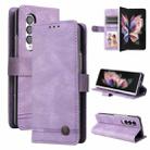 For Samsung Galaxy Z Fold3 5G Skin Feel Life Tree Metal Button Leather Phone Case(Purple) - 1