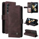For Samsung Galaxy Z Fold4 5G Skin Feel Life Tree Metal Button Leather Phone Case(Brown) - 1