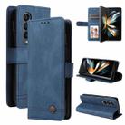 For Samsung Galaxy Z Fold4 5G Skin Feel Life Tree Metal Button Leather Phone Case(Blue) - 1