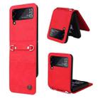 For Samsung Galaxy Z Flip3 5G Skin Feel Life Tree Metal Button Leather Phone Case(Red) - 1