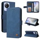 For vivo Y02 4G Skin Feel Life Tree Metal Button Leather Phone Case(Blue) - 1