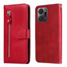 For Honor X7a Calf Texture Zipper Leather Phone Case(Red) - 1