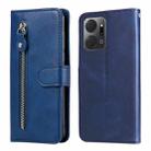 For Honor X7a Calf Texture Zipper Leather Phone Case(Blue) - 1