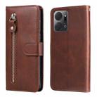 For Honor X7a Calf Texture Zipper Leather Phone Case(Brown) - 1