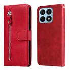 For Honor X8a Calf Texture Zipper Leather Phone Case(Red) - 1