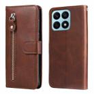 For Honor X8a Calf Texture Zipper Leather Phone Case(Brown) - 1