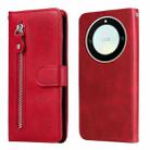 For Honor X9a/X40 5G/Magic5 Lite Calf Texture Zipper Leather Phone Case(Red) - 1