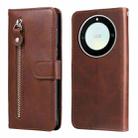 For Honor X9a/X40 5G/Magic5 Lite Calf Texture Zipper Leather Phone Case(Brown) - 1