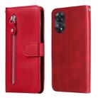 For OPPO Reno8 T 4G Calf Texture Zipper Leather Phone Case(Red) - 1