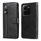 For vivo V25 5G/V25e 4G Calf Texture Zipper Leather Phone Case(Black) - 1