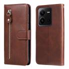 For vivo V25 5G/V25e 4G Calf Texture Zipper Leather Phone Case(Brown) - 1