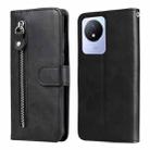 For vivo Y02 4G Calf Texture Zipper Leather Phone Case(Black) - 1