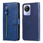 For vivo Y02 4G Calf Texture Zipper Leather Phone Case(Blue) - 1