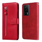 For Xiaomi Redmi K60/K60 Pro Calf Texture Zipper Leather Phone Case(Red) - 1