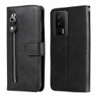 For Xiaomi Redmi K60/K60 Pro Calf Texture Zipper Leather Phone Case(Black) - 1