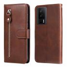 For Xiaomi Redmi K60/K60 Pro Calf Texture Zipper Leather Phone Case(Brown) - 1