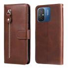 For Xiaomi Redmi 11A 4G/12C Calf Texture Zipper Leather Phone Case(Brown) - 1