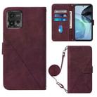 For Motorola Moto G72 Crossbody 3D Embossed Flip Leather Phone Case(Wine Red) - 1