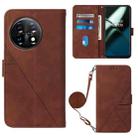 For OnePlus 11 Crossbody 3D Embossed Flip Leather Phone Case(Brown) - 1