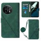 For OnePlus 11 Crossbody 3D Embossed Flip Leather Phone Case(Dark Green) - 1