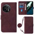 For OnePlus 11 Crossbody 3D Embossed Flip Leather Phone Case(Wine Red) - 1