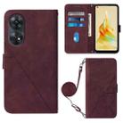 For OPPO  Reno 8T 4G Global Crossbody 3D Embossed Flip Leather Phone Case(Wine Red) - 1