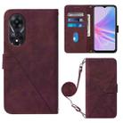 For OPPO A78 / A58 Crossbody 3D Embossed Flip Leather Phone Case(Wine Red) - 1