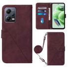 For Xiaomi Redmi Note 12 Global Crossbody 3D Embossed Flip Leather Phone Case(Wine Red) - 1