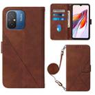 For Xiaomi Redmi 12C / Redmi 11A 4G Global Crossbody 3D Embossed Flip Leather Phone Case(Brown) - 1