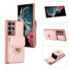 For Samsung Galaxy S22 Ultra 5G Card Slot Leather Phone Case(Pink) - 1