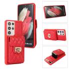 For Samsung Galaxy S21 Ultra 5G Card Slot Leather Phone Case(Red) - 1