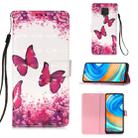 For Xiaomi Redmi Note 9S 3D Painting Horizontal Flip Leather Case with Holder & Card Slot & Lanyard(Rose Red Butterfly) - 1