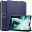 For OnePlus Pad Custer Pure Color 3-Fold Holder Smart Leather Tablet Case(Dark Blue) - 1