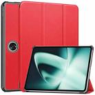 For OnePlus Pad Custer Pure Color 3-Fold Holder Smart Leather Tablet Case(Red) - 1