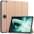 For OnePlus Pad Custer Pure Color 3-Fold Holder Smart Leather Tablet Case(Rose Gold) - 1