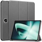 For OnePlus Pad Custer Pure Color 3-Fold Holder Smart Leather Tablet Case(Grey) - 1