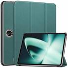 For OnePlus Pad Custer Pure Color 3-Fold Holder Smart Leather Tablet Case(Dark Green) - 1