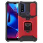 For Motorola Moto G Play 2023 Camera Shield Card Slot Phone Case with Ring Holder(Red) - 1