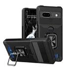 For Google Pixel 7a Camera Shield Card Slot Phone Case with Ring Holder(Black) - 1