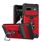 For Google Pixel 7a Camera Shield Card Slot Phone Case with Ring Holder(Red) - 1