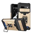 For Google Pixel 7a Camera Shield Card Slot Phone Case with Ring Holder(Gold) - 1