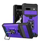 For Google Pixel 7a Camera Shield Card Slot Phone Case with Ring Holder(Purple) - 1