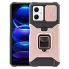 For Xiaomi Redmi Note 12 5G / Poco X5 Camera Shield Card Slot Phone Case with Ring Holder(Rose Gold) - 1