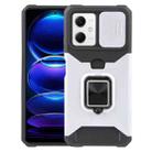 For Xiaomi Redmi Note 12 5G / Poco X5 Camera Shield Card Slot Phone Case with Ring Holder(Silver) - 1
