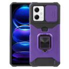 For Xiaomi Redmi Note 12 5G / Poco X5 Camera Shield Card Slot Phone Case with Ring Holder(Purple) - 1