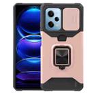 For Xiaomi Redmi Note 12 Pro 5G Camera Shield Card Slot Phone Case with Ring Holder(Rose Gold) - 1