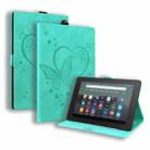 For Amazon Kindle Fire 7 2022 Love Butterfly Pattern Leather Tablet Case with Holder & Sleep(Green) - 1