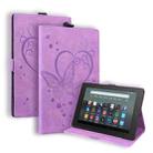 For Amazon Kindle Fire 7 2022 Love Butterfly Pattern Leather Tablet Case with Holder & Sleep(Purple) - 1