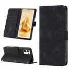 For OPPO Reno9 Pro+ Skin-feel Embossed Leather Phone Case(Black) - 1