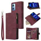 For Xiaomi Redmi Note 12 5G Global India / Poco X5 Multifunctional Multi-Card Wallet Phone Leather Case(Wine Red) - 1